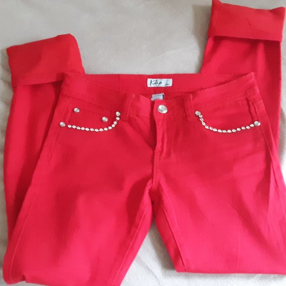 Klip Rhinestone Red Denim Jeans Sz 7 - Picture 3 of 10